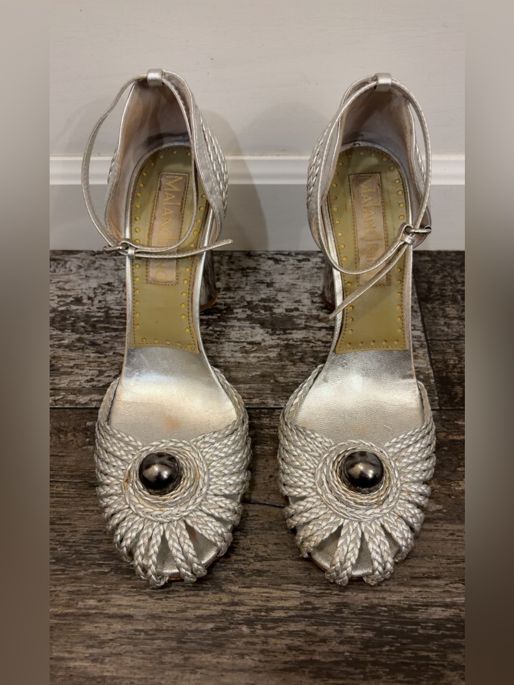 Vintage Malandrino Silver Braided Heels Made in Italy Size 39 Y2K